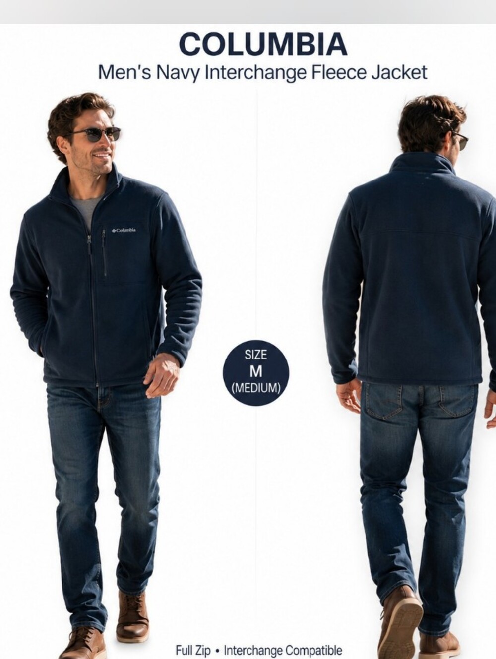 Columbia Men's Navy Interchange Fleece Jacket Full Zip/Side Zip Pockets Size L